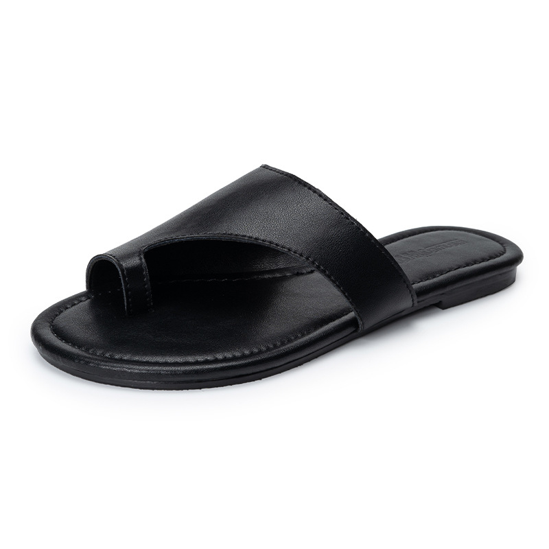 Sandale din piele naturală, talpă plată, mărime plus, cu curea pentru deget, deget deschis, plajă casual, antiderapante, elegante și simple