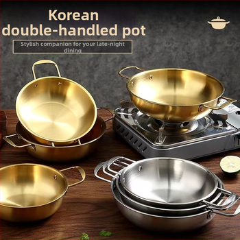 Koreai stílusú tenger gyümölcsei fazék rozsdamentes acélból, két fogantyúval, leves- és ramen fazék, arany színű háztartási tészta fazék, kis méretű, indukciós főzővel kompatibilis