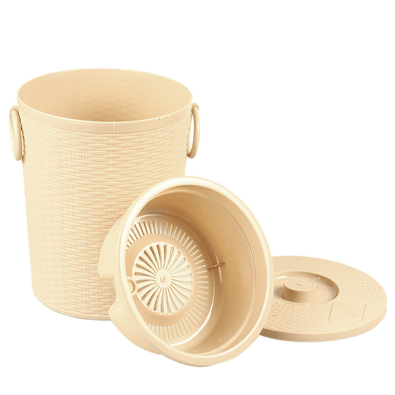 Tavă de ceai cu drenaj, din rătan artificial, găleată rotundă pentru resturi de ceai, recipient de stocare cu filtru pentru seturi Kung Fu ceai, dinPlastic