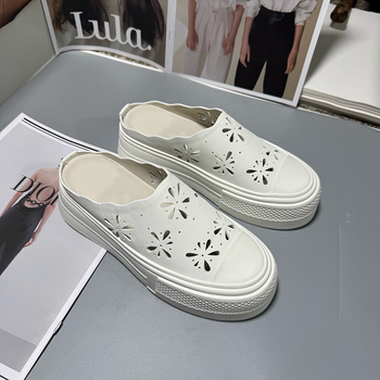 Sandale din piele naturală, talpă groasă, decupaje ornamentale, vârf deschis, respirabile, slip-on pentru femei