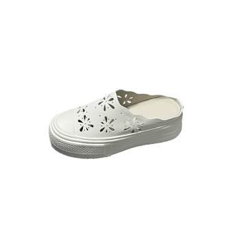 Sandale din piele naturală, talpă groasă, decupaje ornamentale, vârf deschis, respirabile, slip-on pentru femei