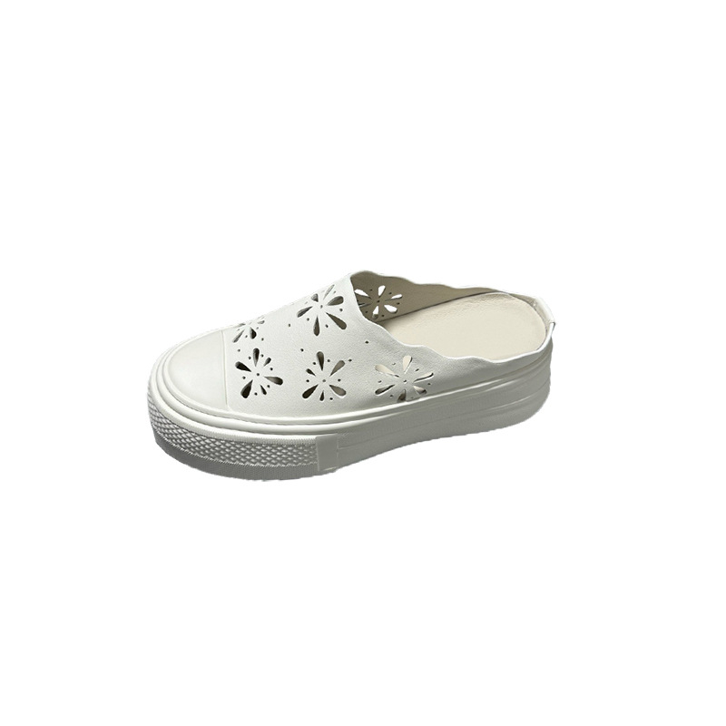 Sandale din piele naturală, talpă groasă, decupaje ornamentale, vârf deschis, respirabile, slip-on pentru femei