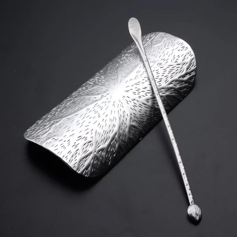 Linguriță de ceai în stil japonez și lopățică de ceai, lucrate manual cu model ciocănit, accesorii pentru ceremonia ceaiului
