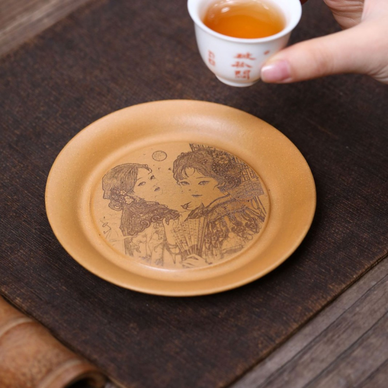 Set de ceai Yixing Purple Sand, fabricat integral manual, tavă de infuzie uscată cu suport pentru ceainic și suporturi pentru cești, accesorii pentru masă Kung Fu