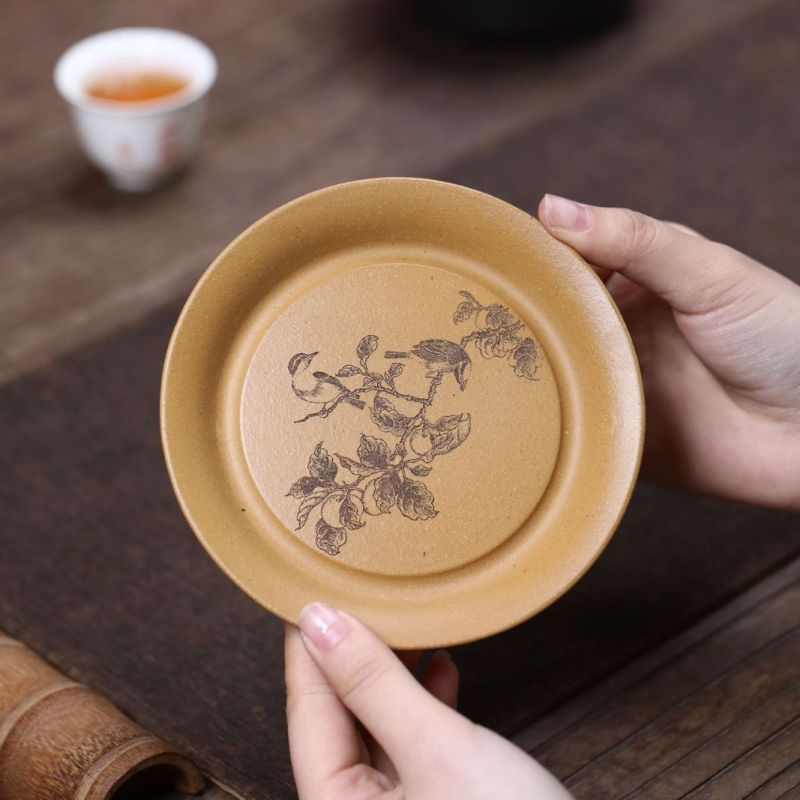Set de ceai Yixing Purple Sand, fabricat integral manual, tavă de infuzie uscată cu suport pentru ceainic și suporturi pentru cești, accesorii pentru masă Kung Fu