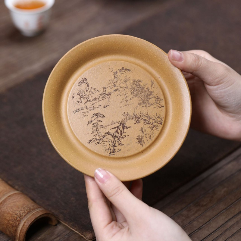 Set de ceai Yixing Purple Sand, fabricat integral manual, tavă de infuzie uscată cu suport pentru ceainic și suporturi pentru cești, accesorii pentru masă Kung Fu