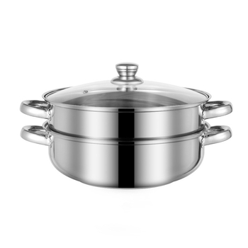 Rozsdamentes acél gőzölő 28 cm, megvastított kétszintes gőzölőedény, multifunkcionális fazék levesekhez és hot pot-hoz, indukciós tűzhelyhez kompatibilis, üvegfedő