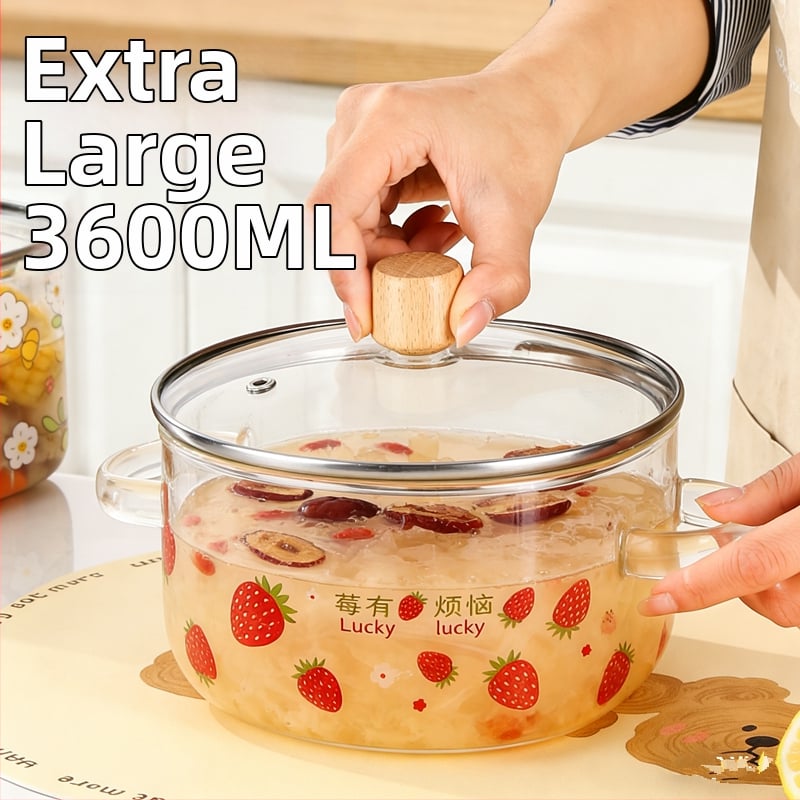 Boroszilikát üveg leveses fazék, 3600 ml, ultranagy kapacitás, magas hőmérséklet-állóság, nyílt lánghoz alkalmas, otthoni használatra, egyszerű dizájn