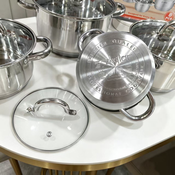 Set de 8 oale de supă din oțel inoxidabil, fund gros, mâneri duble, vase de bucătărie