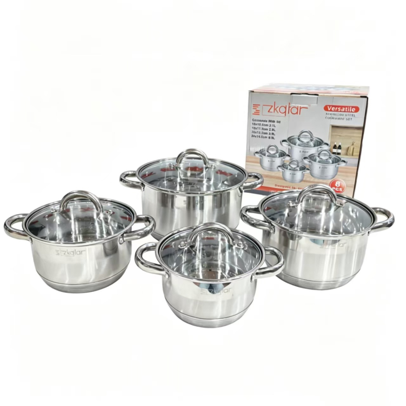 Set de 8 oale de supă din oțel inoxidabil, fund gros, mâneri duble, vase de bucătărie
