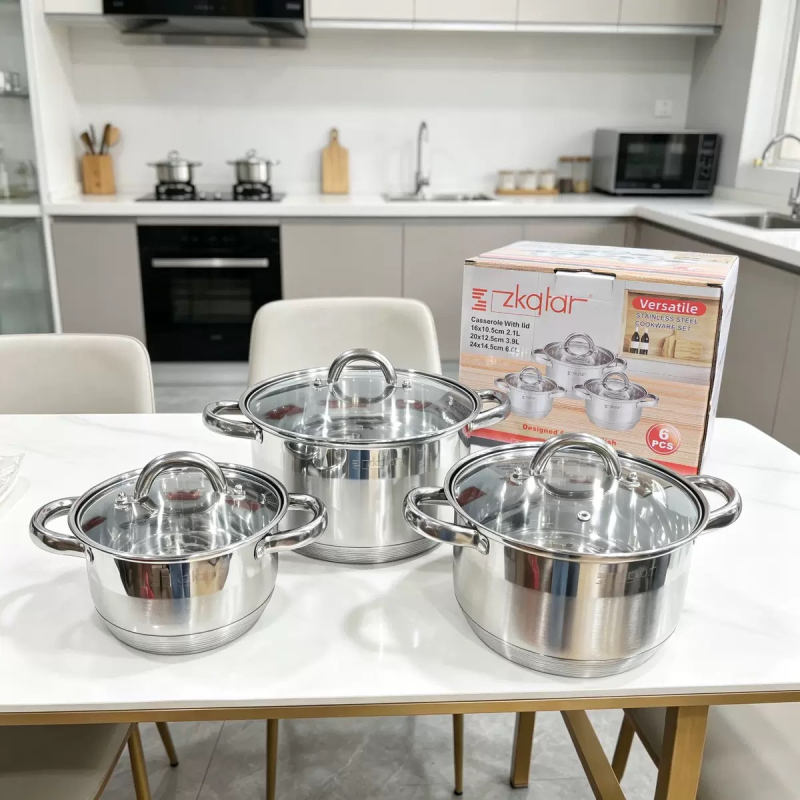 Set de 8 oale de supă din oțel inoxidabil, fund gros, mâneri duble, vase de bucătărie