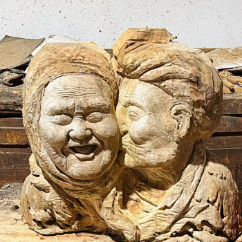 Set de statui religioase din lemn, sculptate și vopsite: Buddha și Bodhisattva, figuri cu animale, flori și păsări – decorațiuni