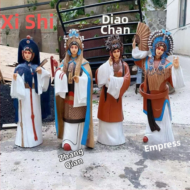 Drevené vyrezávané a maľované sochy božstiev: figúrky Budhu a Bódhisattvu so zvieratami, kvetmi a vtákmi – ozdobné ornamenty