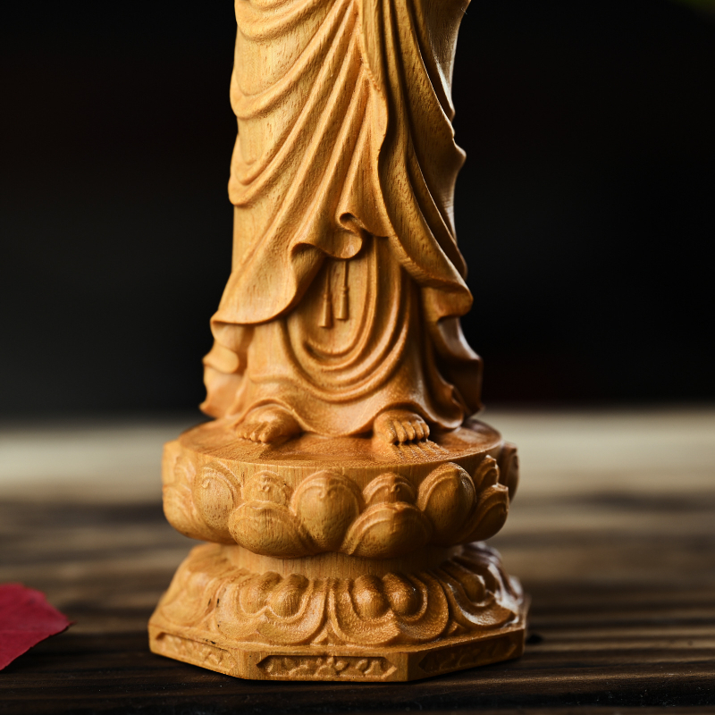 Statuie Buddha Medicina din lemn de santal auriu, sculptură din lemn pentru decor în living