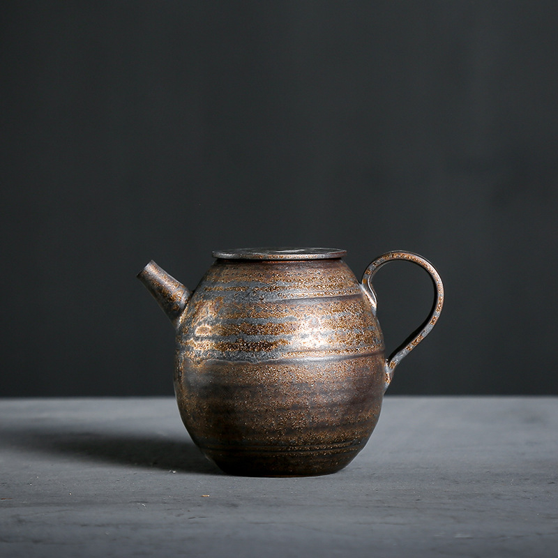Ceainic ceramic cu glazură aurie, pereți subțiri, ceramică brută, cu filtru pentru ceai — set Kung Fu pentru ceai