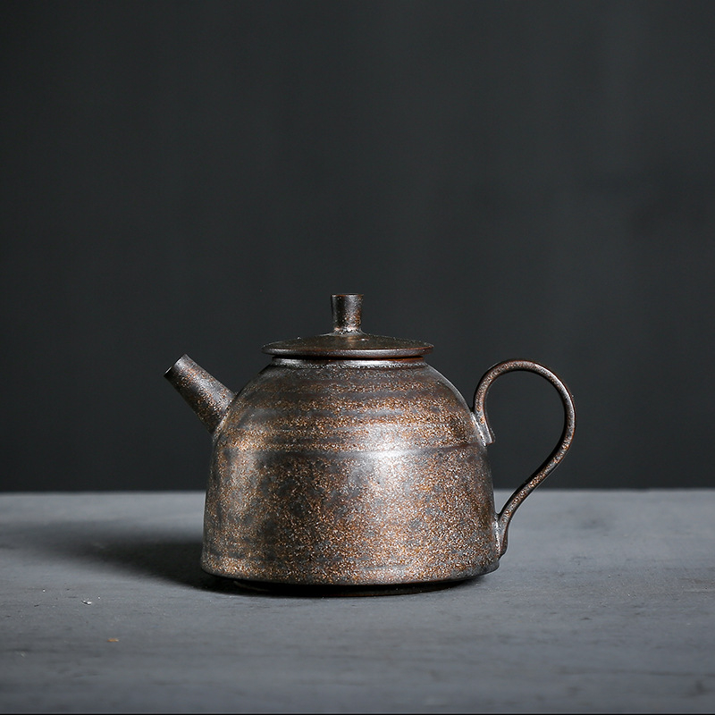 Ceainic ceramic cu glazură aurie, pereți subțiri, ceramică brută, cu filtru pentru ceai — set Kung Fu pentru ceai