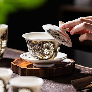 Set Kung Fu de ceai din porțelan Jade pentru birou și casă – set ceramic complet cu ceainic și vas de ceai în cutie cadou