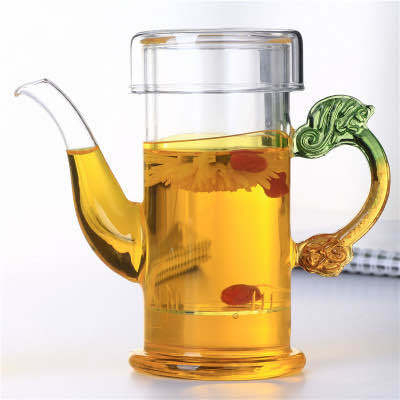 Ceașcă de ceai din sticlă borosilicată, cu filtru și mâner dublu, pentru ceai negru