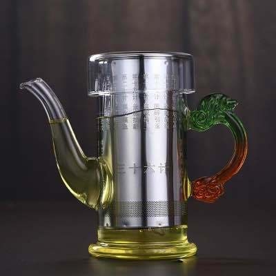 Ceașcă de ceai din sticlă borosilicată, cu filtru și mâner dublu, pentru ceai negru