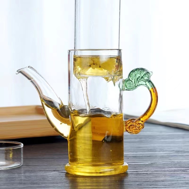 Ceașcă de ceai din sticlă borosilicată, cu filtru și mâner dublu, pentru ceai negru