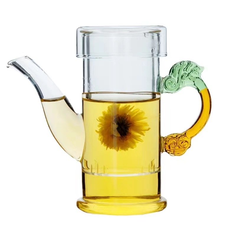 Ceașcă de ceai din sticlă borosilicată, cu filtru și mâner dublu, pentru ceai negru
