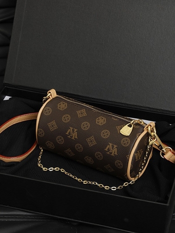 Geantă cilindrică pentru femei, imprimeu monogram, stil luxos, crossbody de umăr, model 2026, dimensiune medie