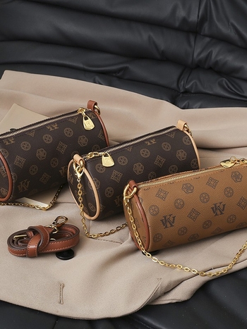 Geantă cilindrică pentru femei, imprimeu monogram, stil luxos, crossbody de umăr, model 2026, dimensiune medie