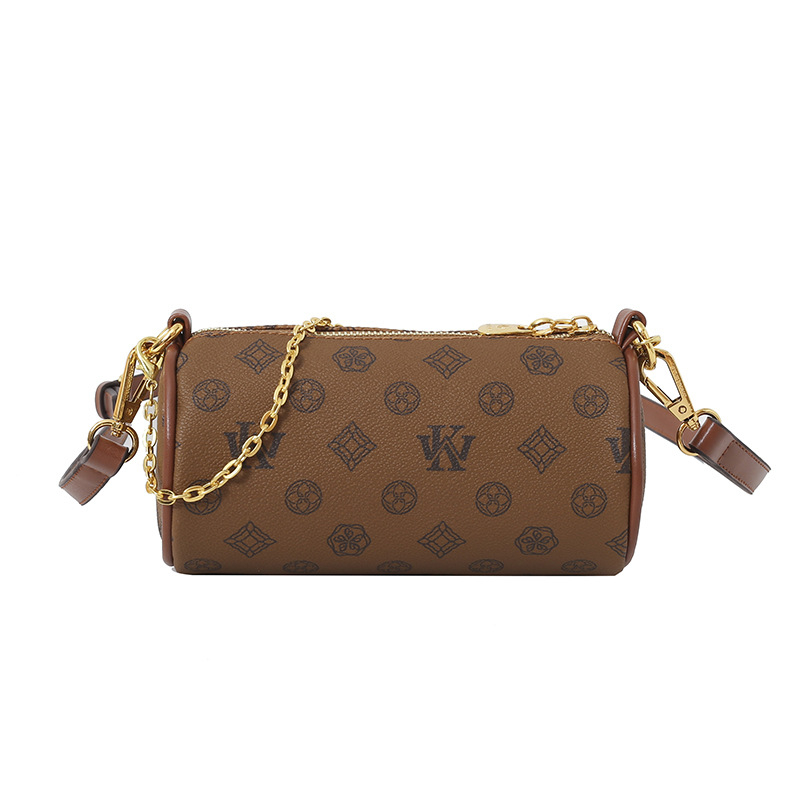 Geantă cilindrică pentru femei, imprimeu monogram, stil luxos, crossbody de umăr, model 2026, dimensiune medie