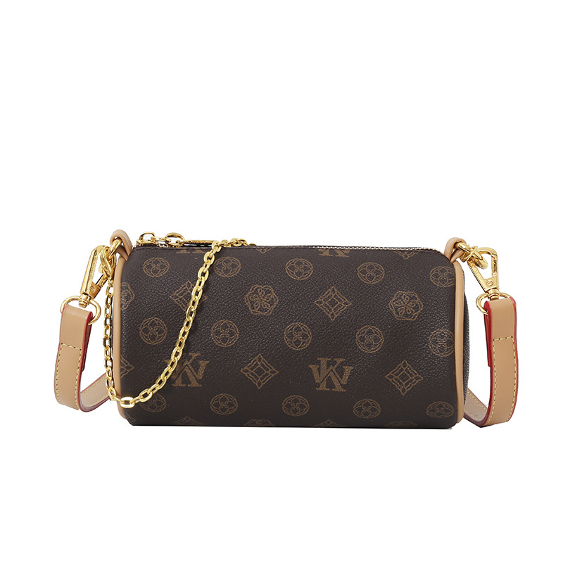 Geantă cilindrică pentru femei, imprimeu monogram, stil luxos, crossbody de umăr, model 2026, dimensiune medie