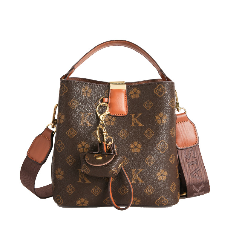 Geantă-bucket imprimată pentru femei, PU, textură color-block, curea crossbody, mărime medie, pentru uz zilnic la serviciu