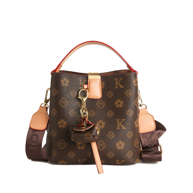 Geantă-bucket imprimată pentru femei, PU, textură color-block, curea crossbody, mărime medie, pentru uz zilnic la serviciu