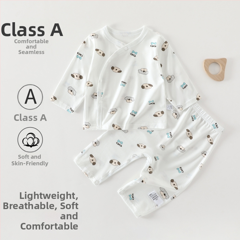 Set de vară pentru bebeluși, din două părți, fără cusături, Pijamale lungi subțiri, Unisex, material Modal 95%
