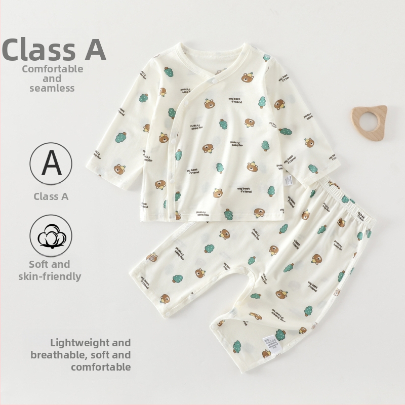 Set de vară pentru bebeluși, din două părți, fără cusături, Pijamale lungi subțiri, Unisex, material Modal 95%
