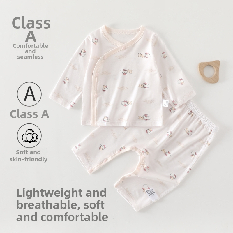 Set de vară pentru bebeluși, din două părți, fără cusături, Pijamale lungi subțiri, Unisex, material Modal 95%