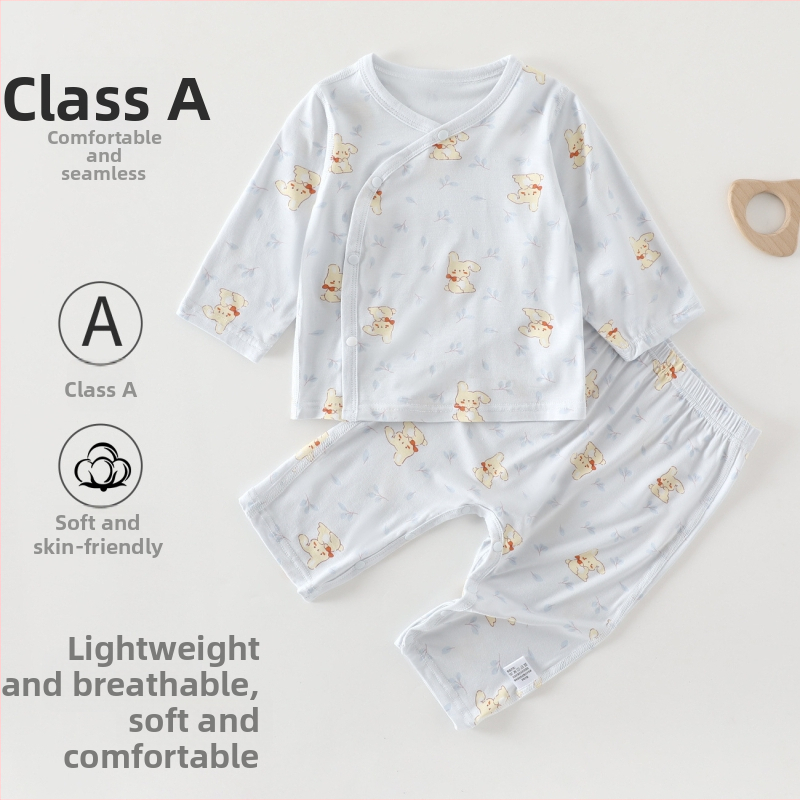 Set de vară pentru bebeluși, din două părți, fără cusături, Pijamale lungi subțiri, Unisex, material Modal 95%