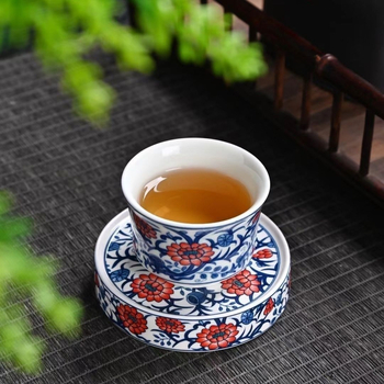 Tăviță ceramică de ceai albastru și alb, în stil Chinezesc, cu suport pentru capac, suport pentru căni și suport pentru ceainic – accesorii pentru ceremonia Kung Fu a ceaiului.