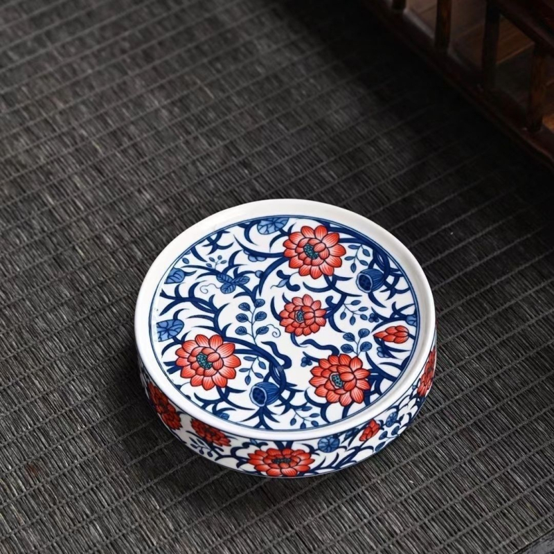 Tăviță ceramică de ceai albastru și alb, în stil Chinezesc, cu suport pentru capac, suport pentru căni și suport pentru ceainic – accesorii pentru ceremonia Kung Fu a ceaiului.
