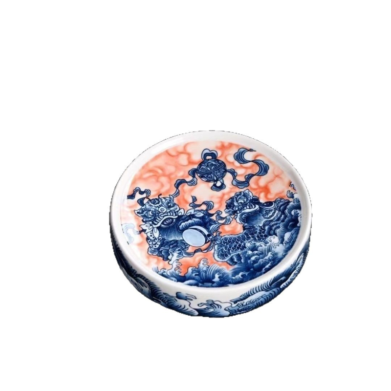 Tăviță ceramică de ceai albastru și alb, în stil Chinezesc, cu suport pentru capac, suport pentru căni și suport pentru ceainic – accesorii pentru ceremonia Kung Fu a ceaiului.