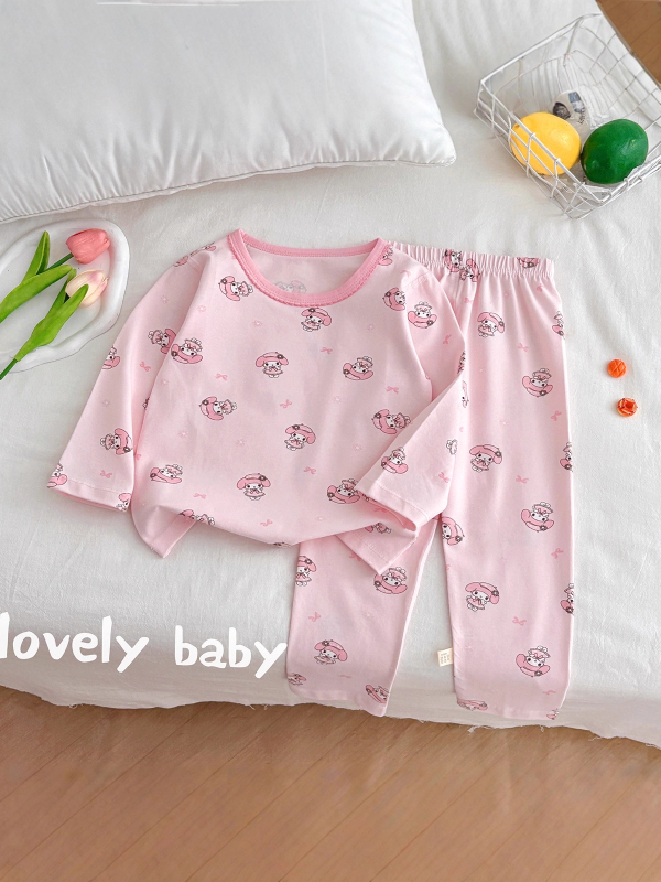 Set de pijamale pentru copii din bumbac cu Lycra, termic, imprimeuri, croială slim, mâneci lungi, pentru începutul toamnei