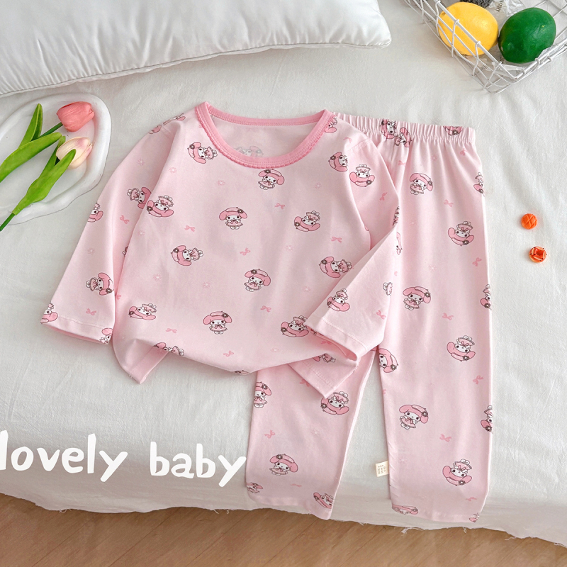 Set de pijamale pentru copii din bumbac cu Lycra, termic, imprimeuri, croială slim, mâneci lungi, pentru începutul toamnei