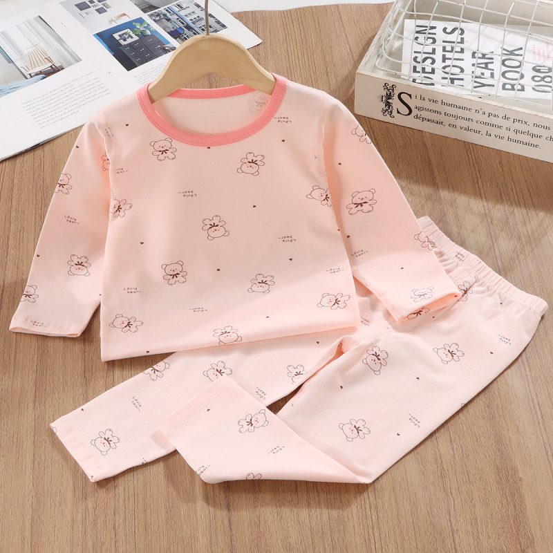 Set de pijamale pentru copii din bumbac cu Lycra, termic, imprimeuri, croială slim, mâneci lungi, pentru începutul toamnei