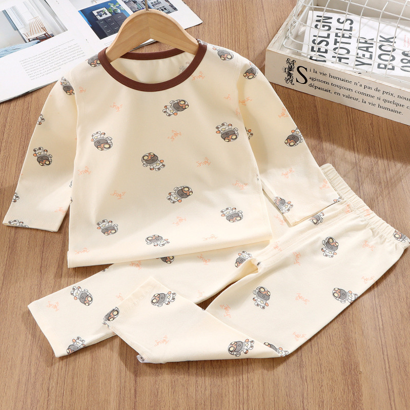 Set de pijamale pentru copii din bumbac cu Lycra, termic, imprimeuri, croială slim, mâneci lungi, pentru începutul toamnei