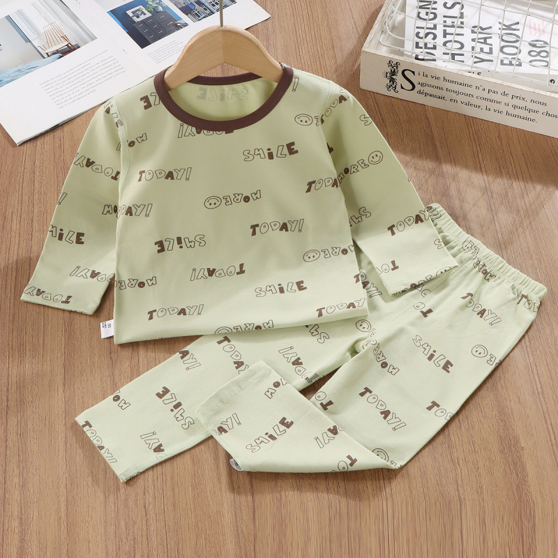 Set de pijamale pentru copii din bumbac cu Lycra, termic, imprimeuri, croială slim, mâneci lungi, pentru începutul toamnei