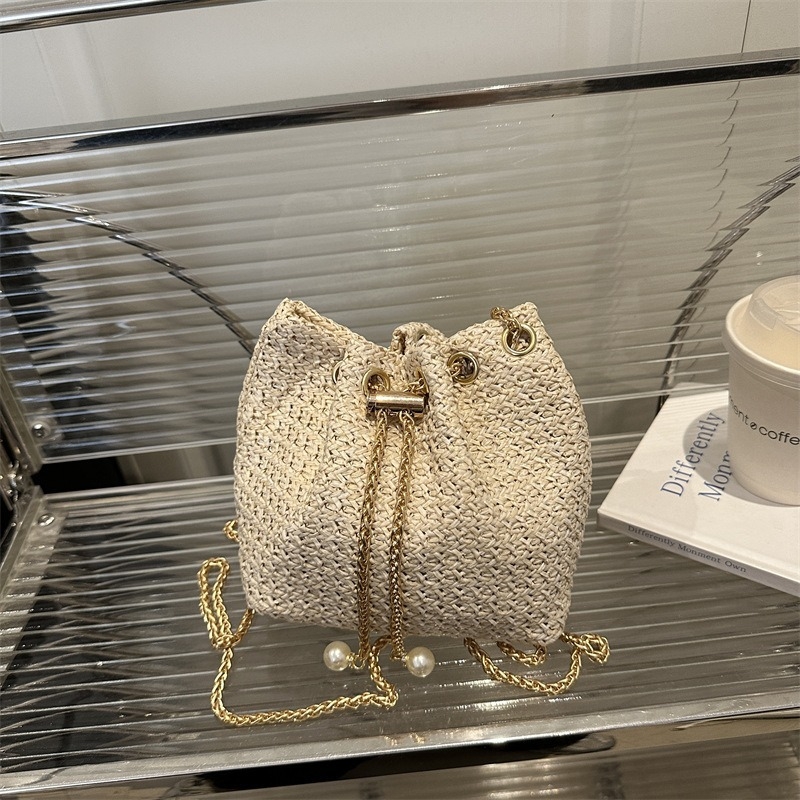 Geantă bucket în stil coreean, simplă, culoare solidă, textură elegantă, crossbody împletită pentru femei, modă 2026