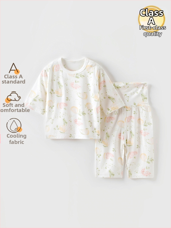 Letné pyžamo pre bábätká, unisex, ľahká viskóza, 3/4 rukávy, okrúhly výstrih, znížené ramená, so vzormi zvierat, pruhov, kreslených obrázkov, avatara, písmen, kvetov
