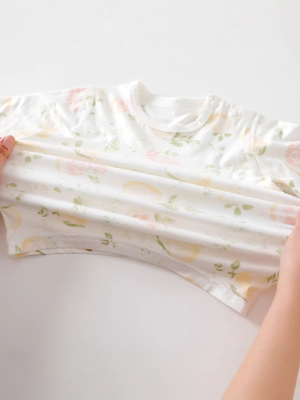 Set pijamale de vară pentru copii, unisex, ușor, viscose, mâneci 3/4, guler rotund, umeri pliati, modele: animale, dungi, desene, Avatar, litere, flori