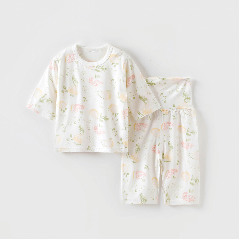 Set pijamale de vară pentru copii, unisex, ușor, viscose, mâneci 3/4, guler rotund, umeri pliati, modele: animale, dungi, desene, Avatar, litere, flori