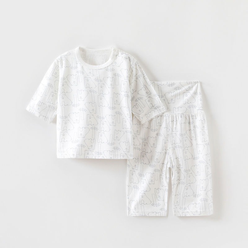 Set pijamale de vară pentru copii, unisex, ușor, viscose, mâneci 3/4, guler rotund, umeri pliati, modele: animale, dungi, desene, Avatar, litere, flori