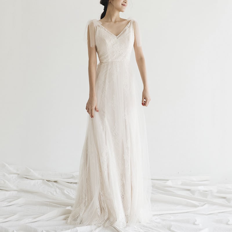 Rochie de mireasă din dantelă, în stil coreean, ușoară și slim, cu spatele gol, inspirată de pădure pentru ședințe foto în timpul călătoriilor, dintr-o singură piesă, croială slim