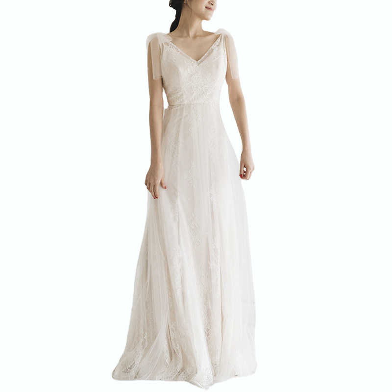 Rochie de mireasă din dantelă, în stil coreean, ușoară și slim, cu spatele gol, inspirată de pădure pentru ședințe foto în timpul călătoriilor, dintr-o singură piesă, croială slim